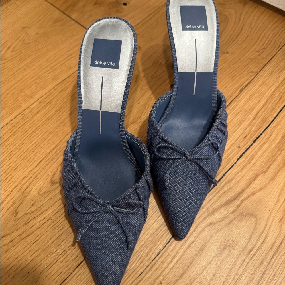 Dolce Vita Denim Blue Mules with Bow Accent